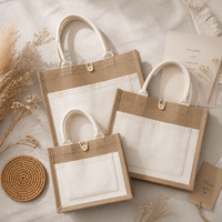 Sacs fourre-tout en toile de jute réutilisables en gros avec poche avant pour cadeaux et courses