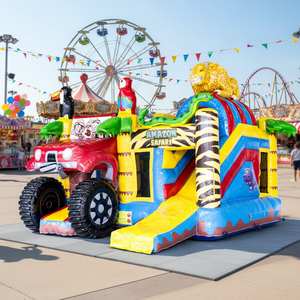 Casa de Brinco <span class=keywords><strong>Inflable</strong></span> con Tobogán, Diseño de Vehículo Todoterreno con Decoración de Animales, para Niños, Aventura en la Jungla - Product Image 2