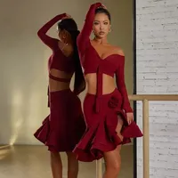 Conjunto Sexy de Baile Latino con Top de Hombros Descubiertos y Faldas con Volantes para Mujer Ropa de Actuación Escénica para Adultos Traje de Samba