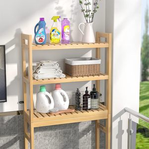 Estante de almacenamiento para baño Yuka de 3 niveles, de bambú, independiente, para inodoro y lavandería. - Product Image 2