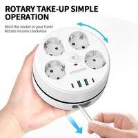 Multiprise Européenne Design Rond avec USB et Type C, Bloc Multiprises à Rallonge 2m, Enrouleur de Câble Rond