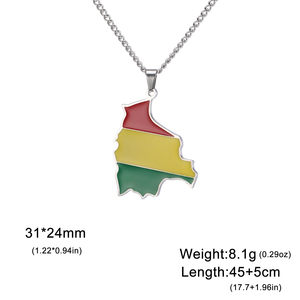 Collar de mapa de Bolivia esmaltado para mujeres y hombres, colgante de bandera boliviana de acero inoxidable, regalo de joyería de moda - Product Image 6