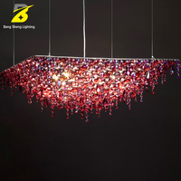 Lustre rectangulaire de luxe en cristal avec feuille d'or artistique et LED, télécommande incluse, pour hôtel et villa, salon