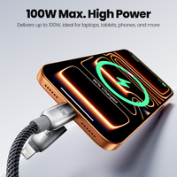 Câble de charge rapide Toocki 100W USB-C vers IP/USB-C avec coque dégradée et ressort dissimulé pour les voyages
