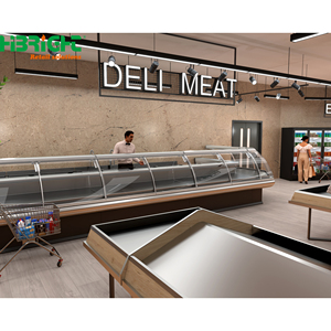 Comptoir de présentation réfrigéré en acier inoxydable pour charcuterie, vitrine incurvée en verre pour supermarché - Product Image 1