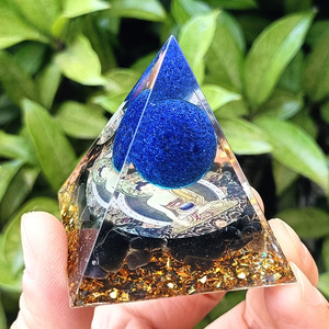 Crystal Pebble Pyramid Resin Epoxy Craft Desktop Ornament Aquarium Decoration Blue Gold Sphere Obsidian <b>Gift</b> - Product Image 4