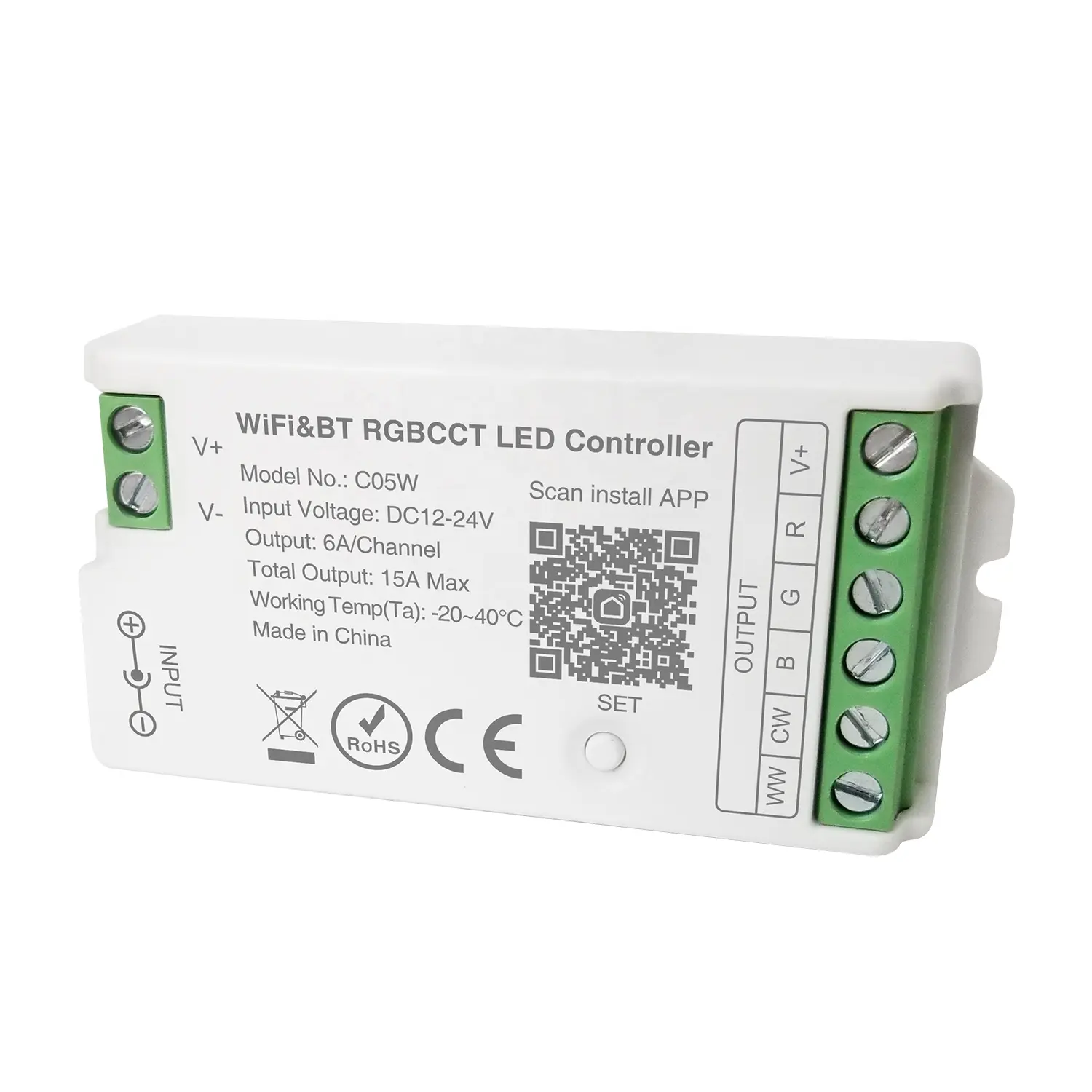 The dimmer is applied to a variety of RGBCCT light strips Support WiFi and APP 2.4G Hz signal high tech RGBCCT controller