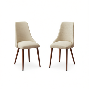 Set di 2 sedie da pranzo moderne senza braccioli in stile Mid-Century, tessuto color grano, gambe in noce scuro - Product Image 1