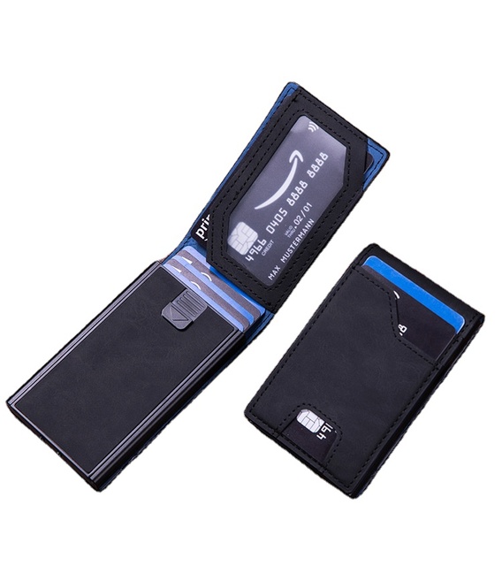 2025 New Arrival Vintage Slim RFID Aluminum Wallet High Capacity Pop-Up Metal Card Holder with Cover Closure and Money Clip