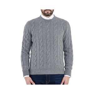 เสื้อสเวตเตอร์แขนยาวผู้ชายสำหรับฤดูหนาว คอวีแบบคลาสสิก ลายถักแบบเคเบิ้ล ทรงเข้ารูป พร้อมโลโก้แบบกำหนดเอง - Product Image 1
