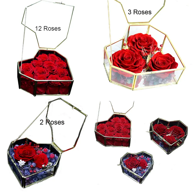 Wholesale High Quality New Style Novelty Gifts Heart Shape Preserved Rose Flower Acrylic Glass Flower Room House Preserved Rose