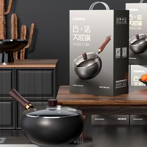 Konka Large Bellied Iron Wok Thickened Non Stick Rust Proof Uncoated Gas Stove Use Household Cooking - Product Image 2