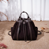 Tas Ransel Kulit Sapi Suede Custom, Tas Selempang Tali Serut, Tas Ransel Bucket Vintage, Tas Tangan Grosir