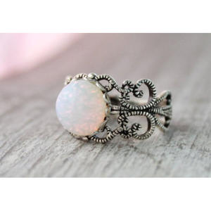 <b>Opal</b> <b>Ring</b> <b>Silver</b> Bezel Setting Floral Openwork Design Women's Jewelry Gift - Product Image 5