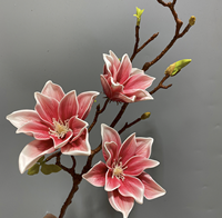 Fleur artificielle en soie Magnolia Étoile porte-bonheur à 3 têtes, faite à la main, longue durée, pour décoration intérieure, cadeau Fête des Mères et Remise de diplôme