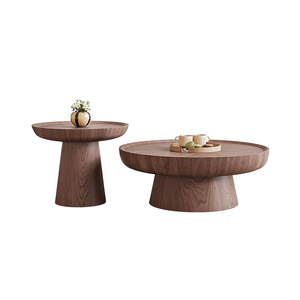 Tavolino da Tè Rotondo in Legno Massello, Tavolino da Caffè in <span class=keywords><strong>Noce</strong></span>, Design Artistico Italiano - Product Image 1