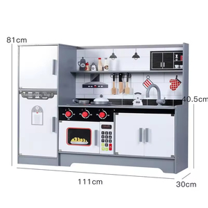 Réfrigérateur <span class=keywords><strong>en</strong></span> <span class=keywords><strong>bois</strong></span> noir et blanc, cuisine, maison pour enfants, <span class=keywords><strong>cuisinière</strong></span> à induction sonore et lumineuse, jouets éducatifs de découpe - Product Image 4