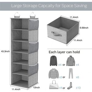 6-shelf Collapsible Hanging Closet Shelves with 3 Divisible <b>Drawers</b> Wardrobe Hanging Organizers <b>for</b> Clothes Sundries <b>Storage</b> - Product Image 5