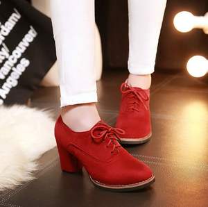 Printemps et automne chaussures simples en cuir bouche profonde talons hauts femmes à lacets talons épais chaussures simples tête ronde chaussures pour femmes - Product Image 2