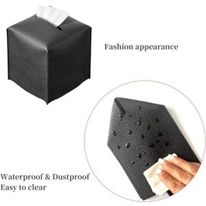 Square <b>Tissue</b> Box Cover Pu Leather Modern Organizer <b>Black</b> 5.34 In Cube - Product Image 3