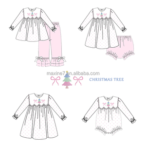 Vêtements filles Arbres <span class=keywords><strong>de</strong></span> Noël Smockés Vêtements pour enfants Ensemble <span class=keywords><strong>de</strong></span> frères et sœurs Costume rayé rose pour filles Tenues 2 pièces pour petites filles - Product Image 5