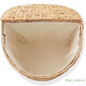 ตะกร้าผ้า Ecoka ทำจากผักตบชวา พร้อมฝาปิด ดีไซน์ทันสมัย ทรงครึ่งวงกลม พร้อมซับในผ้าฝ้าย สำหรับบ้านและรีสอร์ทสมัยใหม่ - Product Image 4