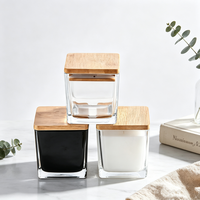 Bocaux carrés pour bougies de 10 oz avec couvercles en bambou, en verre épais haute transparence, pour la fabrication de bougies sous marque privée