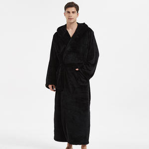 남성용 맞춤형 테리 목욕 가운 블랙 커스텀 플러시 자수 후드 가운 - Product Image 4