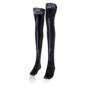 <span class=keywords><strong>Bas</strong></span> en <span class=keywords><strong>Latex</strong></span> en dentelle noire Sexy pour femmes, chaussettes longues Cosplay pour dames - Product Image 3