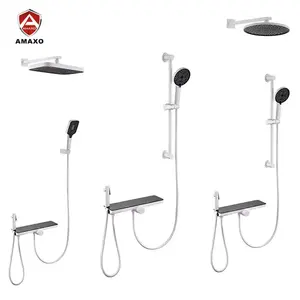 Aida Robinet de douche en nickel brossé multi-spécifications Ensemble de douche avec pommeau de douche fixé avec panneau Ensemble de douche de pluie - Product Image 6