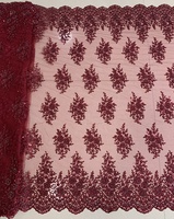 Tela de Tul Tejida de Diseño, Color Granate, con Lentejuelas Bordadas a Máquina, para Accesorios de Boda y Textiles para el Hogar