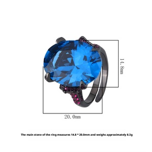 High Quality Jewelry Eco-friendly Copper Black Gold Plated 15*20MM Rose Cut Cubic Zirconia Big Gemstone <b>Rings</b> for Statement - Product Image 2