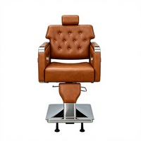 Chaise de styliste hydraulique en cuir marron, pivotante à 360 degrés, avec appui-tête et repose-pieds réglables en hauteur, pour salon de coiffure et salle de sport