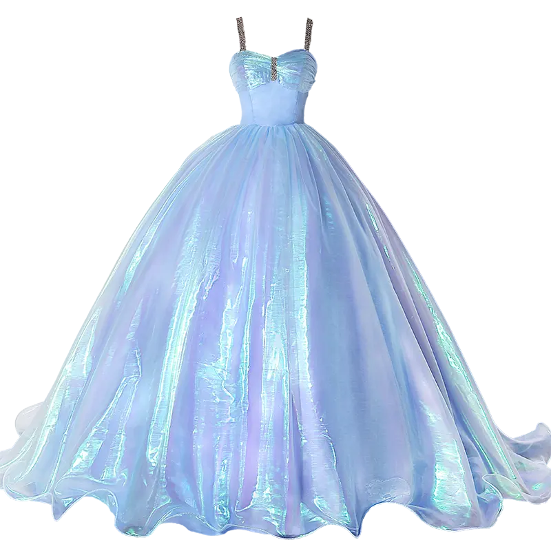 Impresionante vestido de quinceañera azul corsé espalda baile hinchado banquete vestido espagueti Correa vestidos de novia para dama de honor