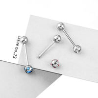 Anneaux de Langue Unisexe Tendance en Acier Inoxydable avec Cristaux Colorés, Piercing Barbell pour le Corps, Sertissage Bezel 16mm, Cadeau Unique pour Mariage et Fête