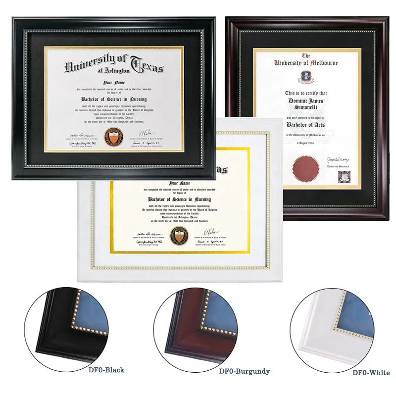 Vente en gros de cadres de documents de diplôme A4 PS Blanc Noir Bourgogne 8.5x11 Cadre de certificat de diplôme Logo personnalisé