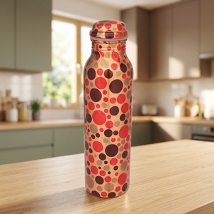 Bouteille d'eau en cuivre avec motif à pois rouges et bruns, design moderne, portable, pour les voyages - Product Image 6