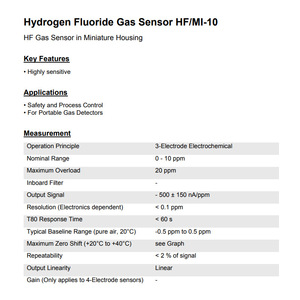 Capteur de gaz fluorure d'hydrogène Membrapor HF/MI-10, capteur électrochimique de sécurité, conforme RoHS - Product Image 2
