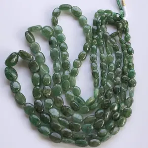 Hot Selling Semi Precious Stone Beads Natural Emerald Stone Smooth Oval Shape Gemstone Beads Strand From Manufacturer Supplier