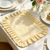 Lot de serviettes en tissu rectangulaires personnalisées à volants, motif écossais floral pour mariage, banquet et décoration de table à manger