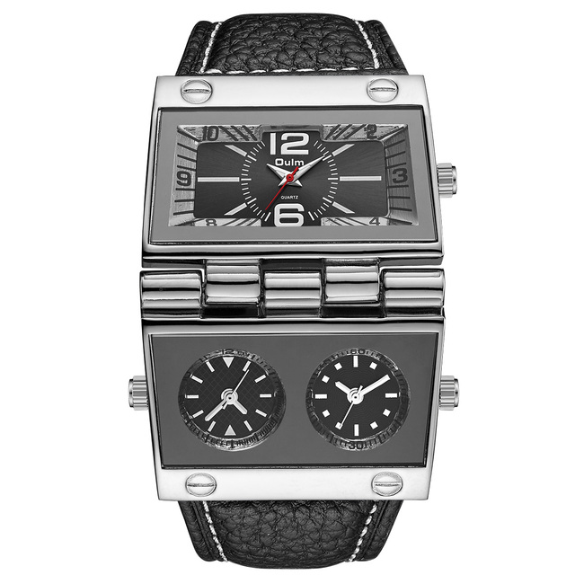 Classic Men's Business Watch Genuine Leather Luxury Double Movement Quartz Watch Oulm 9525 Branded  Wristwatch