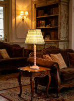 Abat-jour LED moderne et simple, plissé flexible, lumière d'ambiance, motif géométrique triangulaire rose et vert aquarelle, en tissu