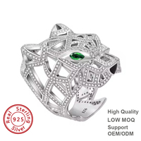Hiphop Style Micro Diamant Plaqué Rhodium 925 Sterling Silver Fine Men Ring New Exaggerated Leopard Head Design pour les mariages