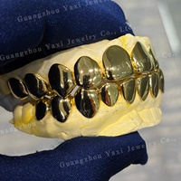 Grilles dentaires personnalisées Hip Hop en argent sterling plaqué or, 8 dents supérieures et 8 dents inférieures, pour dents lisses, certifiées par un tiers, pour hommes rappeurs