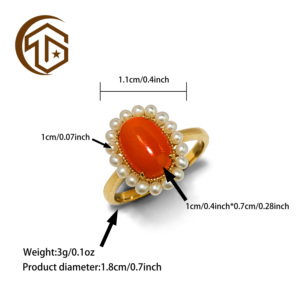 Gioielli personalizzati di alta qualità reale 14k 18k fascia in oro con corallo Akka e perla del mare del sud anello di nozze per le donne regalo - Product Image 4