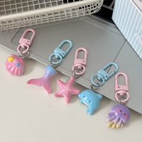 Soododo Pendentif en résine rose, animaux marins mignons de dessin animé (Dauphin, Coquillage, Étoile de mer, Méduse), Accessoires de porte-clés
