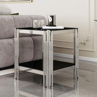 Table basse ronde de luxe moderne avec cadre en verre et or B2B à deux niveaux pour les projets de salon