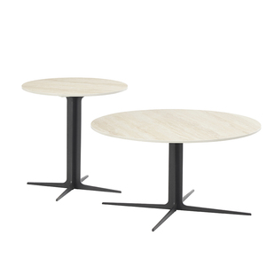 MDF Sintered Stone Top Black Metal Legs Set of 2 <strong>Nesting</strong> Round Coffee <strong>Tables</strong> for <strong>Dining</strong> Living Room - Product Image 3