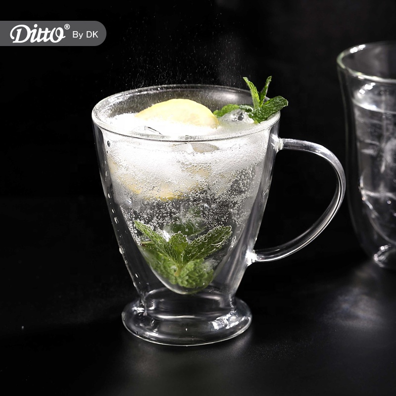 Термоизолированная стеклянная чашка с двойными стенками, кофейная стеклянная чашка с двойными стенками для пива с ручкой