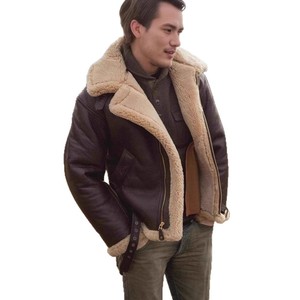 Veste en cuir marron vintage pour homme, style aviateur <span class=keywords><strong>B3</strong></span>, en peau de mouton, bombardier, pilote, moto, avec poche - Product Image 5